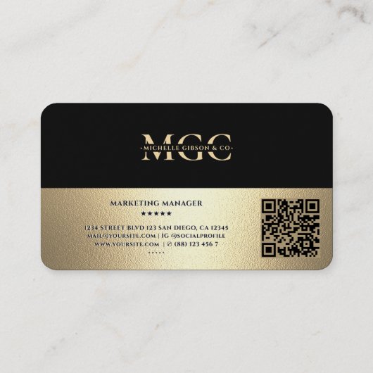 モノグラムエレガントプロフェッショナルフェイク金ゴールドモダン 名刺 (裏面)