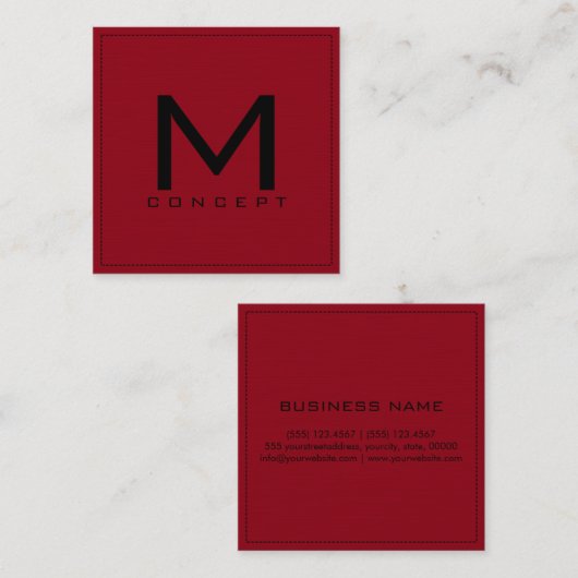 モノグラムエレガントプロフェッショナルモダンダークレッド スクエア名刺 (正面/裏面)