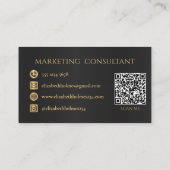 モノグラムエレガントプロフェッショナルモダンブラック金ゴールドQR 名刺 (裏面)