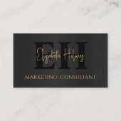 モノグラムエレガントプロフェッショナルモダンブラック金ゴールドQR 名刺 (正面)