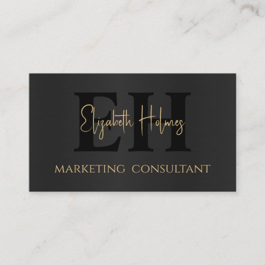 モノグラムエレガントプロフェッショナルモダンブラック金ゴールドQR 名刺 (正面)