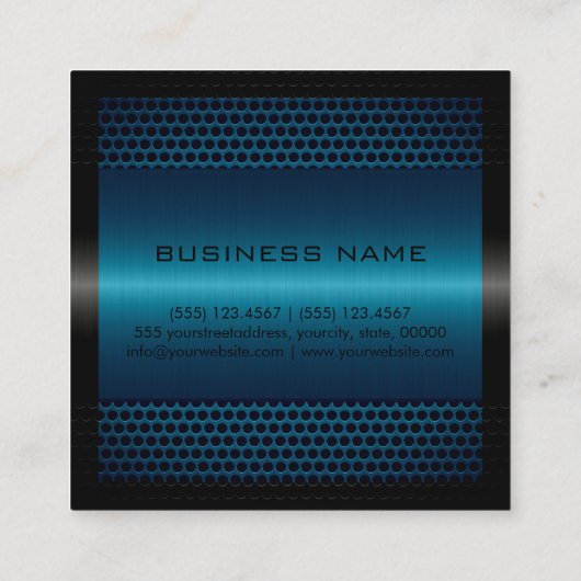 モノグラムエレガントプロフェッショナルモダンメタリックブルー スクエア名刺 (裏面)