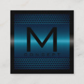 モノグラムエレガントプロフェッショナルモダンメタリックブルー スクエア名刺 (正面)