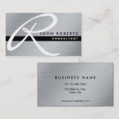 モノグラムエレガントプロフェッショナルモダン銀金属 名刺 (正面/裏面)