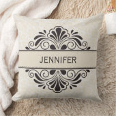 モノグラムエレガントベージュヴィンテージダマスブラックレース クッション (ブランケット)