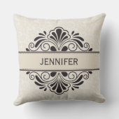 モノグラムエレガントベージュヴィンテージダマスブラックレース クッション (裏面)