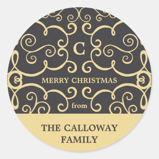 モノグラムエレガントホリデーステッカー/金ゴールド ラウンドシール (正面)