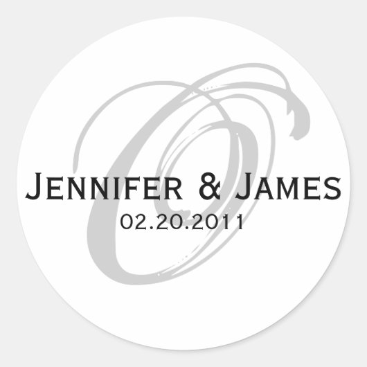 モノグラムエレガントホワイトとブラックのステッ結婚カー ラウンドシール (正面)