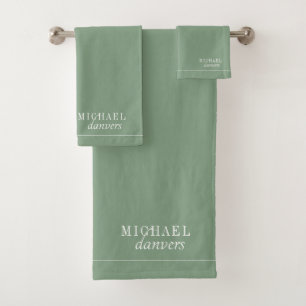 モノグラムエレガントホワイトネームSage Green バスタオルセット