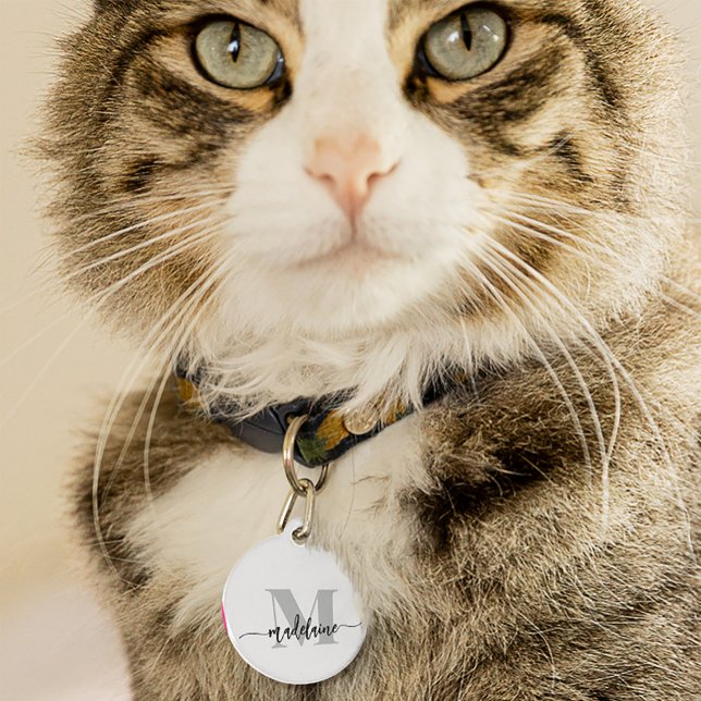 モノグラムエレガントホワイトブラック ペット　ネームタグ (クリエイターアップロード済み)