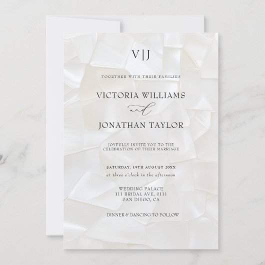 モノグラムエレガントホワイト結婚式招待状 招待状 (正面)