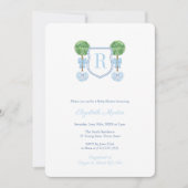 モノグラムエレガントボックウッド少年ベビーシャワーパーティー 招待状 (正面)