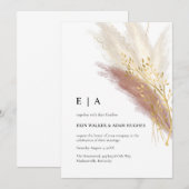 モノグラムエレガントボホピンク金ゴールドパンパスグラス 招待状 (正面/裏面)