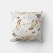 モノグラムエレガントボホワウォーター色の花結婚の数 クッション (正面)