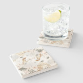 モノグラムエレガントボホ水彩花と鳥 ストーンコースター (横)