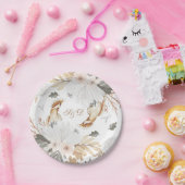 モノグラムエレガントボホ水彩花と鳥 ペーパープレート (パーティー)