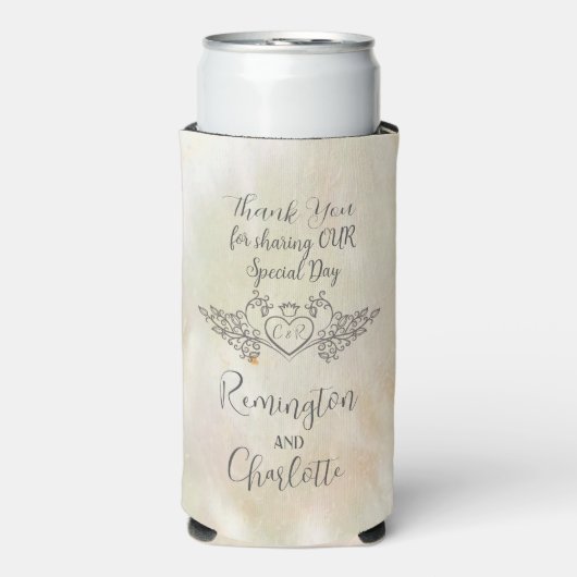 モノグラムエレガントマザーオブパールピーチ結婚ズ スリム缶クーラー (Seltzer正面)