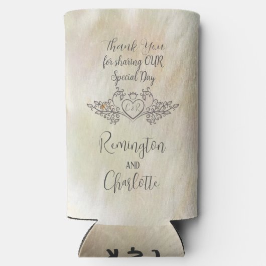 モノグラムエレガントマザーオブパールピーチ結婚ズ スリム缶クーラー (裏面)