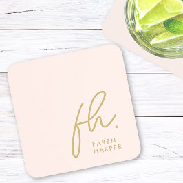 モノグラムエレガントミニマリストスクリプト赤面ピンク金ゴールド コースター