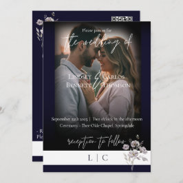 モノグラムエレガントミニマルなダークネイビー書 招待状