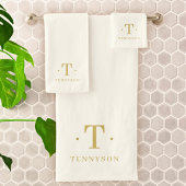 モノグラムエレガントミニマルアイボリーホワイト金ゴールドシック バスタオルセット