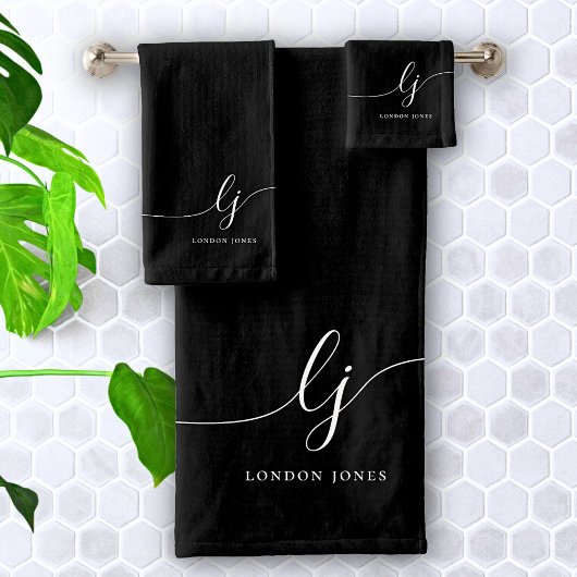 モノグラムエレガントミニマル白黒シック バスタオルセット