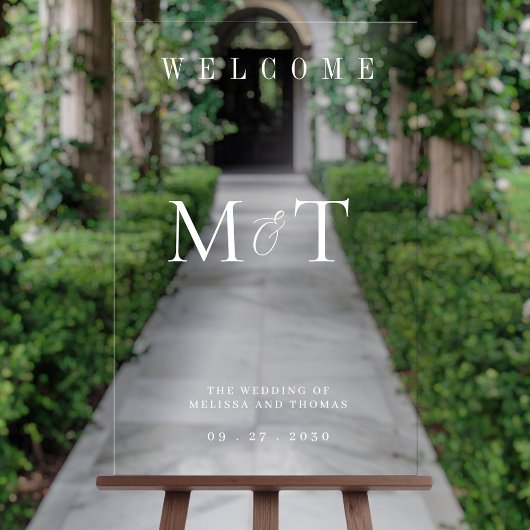 モノグラムエレガントミニマル結婚リスト歓迎 アクリルサイン