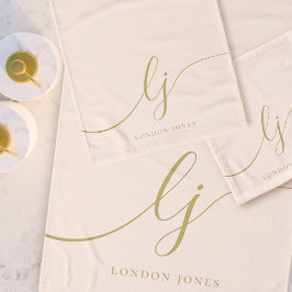 モノグラムエレガントミニマル赤面ピンク金ゴールドシックバス バスタオルセット