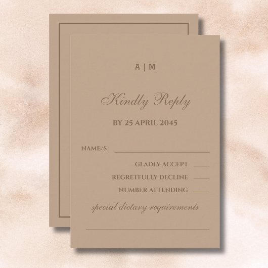 モノグラムエレガントモダントープ結婚式RSVPカード 出欠カード