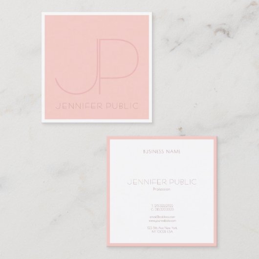 モノグラムエレガントモダンピンクホワイトテンプレートトレンディー スクエア名刺 (正面/裏面)