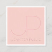 モノグラムエレガントモダンピンクホワイトテンプレートトレンディー スクエア名刺 (正面)