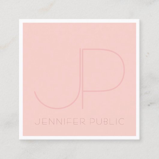 モノグラムエレガントモダンピンクホワイトテンプレートトレンディー スクエア名刺 (正面)