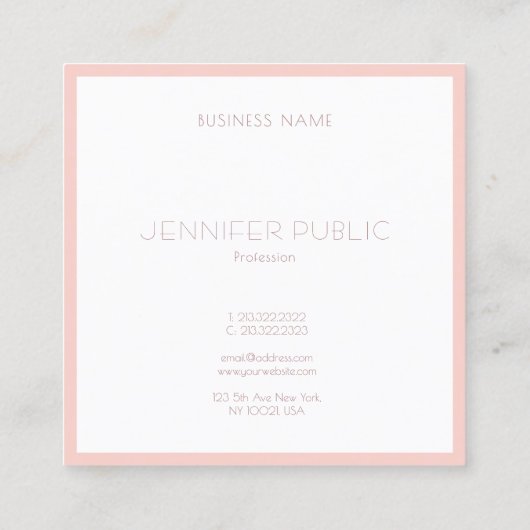 モノグラムエレガントモダンピンクホワイトテンプレートトレンディー スクエア名刺 (裏面)