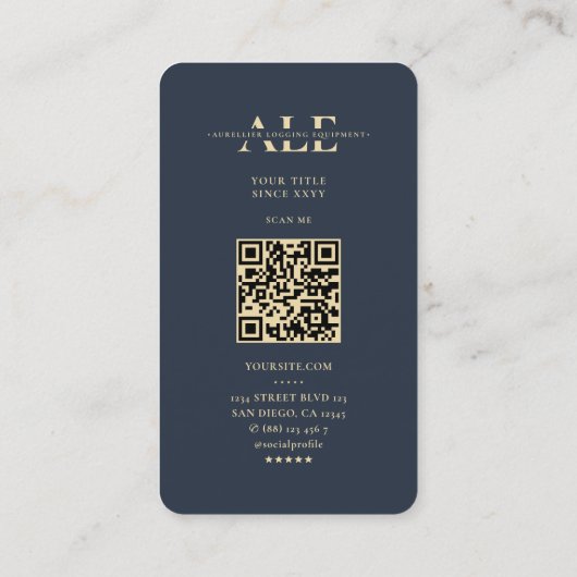 モノグラムエレガントモダンロギング演算子ダークブルー 名刺 (裏面)