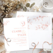 モノグラムエレガントモダン赤面ピンクピーチ結婚ーズ 招待状