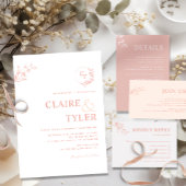 モノグラムエレガントモダン赤面ピンクピーチ結婚ーズ 招待状