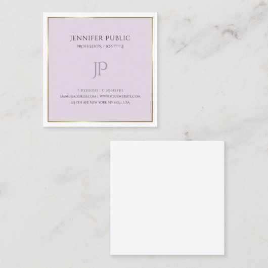 モノグラムエレガントモダン金ゴールドパープルトレンディープレーン スクエア名刺 (正面/裏面)