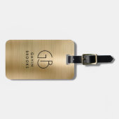 モノグラムエレガントモダン金ゴールドブラシ付きグラムメタリック ラゲッジタグ (正面横)