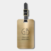 モノグラムエレガントモダン金ゴールドブラシ付きグラムメタリック ラゲッジタグ (正面縦)
