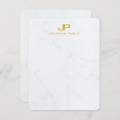 モノグラムエレガントモダン金ゴールドホワイトマーブルシンプル ノートカード (正面/裏面)