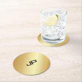 モノグラムエレガントモダン金ゴールドルックテンプレート ラウンドペーパーコースター (インサイチュ)