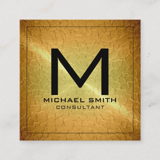 モノグラムエレガントモダン金ゴールド金属 スクエア名刺 (正面)