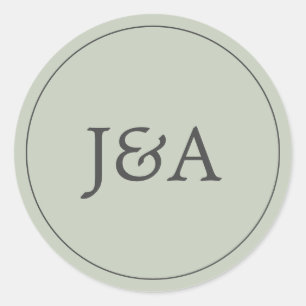 モノグラムエレガントユーカリプトゥスグリーン封筒用シール ラウンドシール