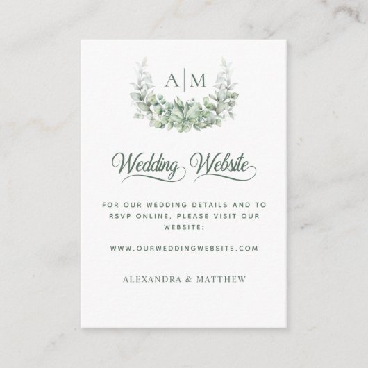 モノグラムエレガントユーカリ結婚スのウェブサイト エンクロージャーカード (正面)