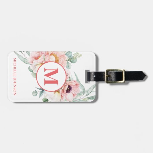 モノグラムエレガントラゲッジタグ付きピンク牡丹 ラゲッジタグ (正面横)