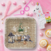 モノグラムエレガントラスティックウォーターカラーホリデーパーティー ペーパープレート (パーティー)