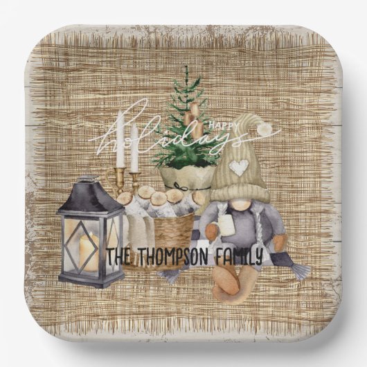 モノグラムエレガントラスティックウォーターカラーホリデーパーティー ペーパープレート (正面)