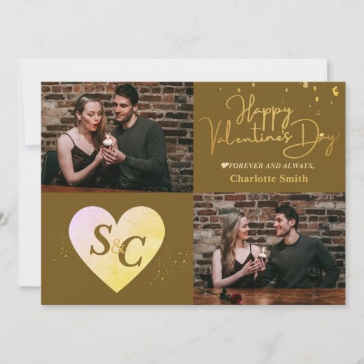 モノグラムエレガントラブバレンタインのカップルの写真 シーズンカード (正面)