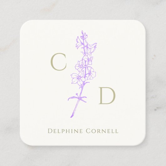 モノグラムエレガントラベンダーラークスパーフローラ スクエア名刺 (正面)