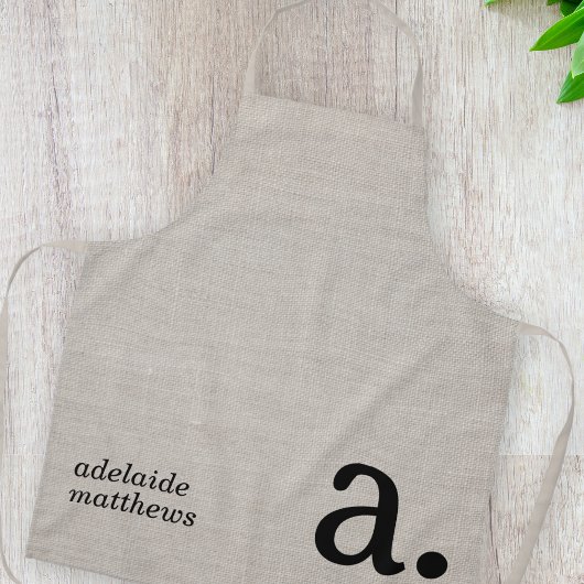 モノグラムエレガントリネンモダンルックイニシャル名 エプロン
